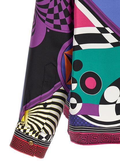 Blouse by Versace for women in silk twill gold, multicolor, patterned & print features an architectural silhouette with a refined and elegant for a architectural look.