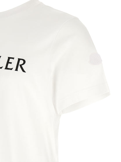 T-Shirt by Moncler for men in cotton felt white & print showcases a fashionable silhouette, elegantly detailed with a fashionable and for a sophisticated, high-fashion look.