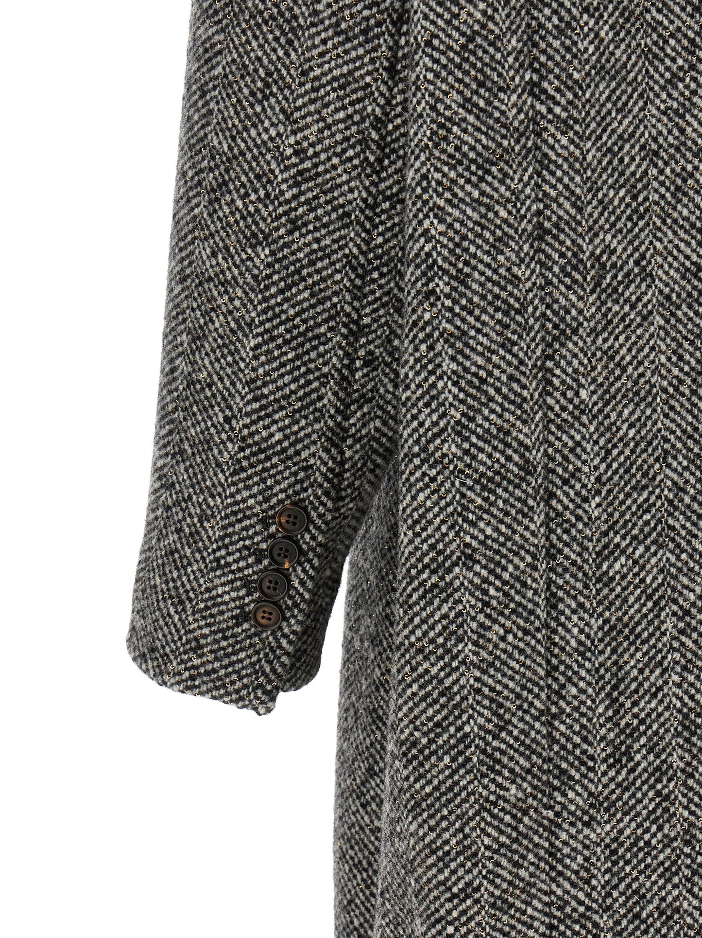 Overcoat by Brunello Cucinelli for women in virgin alpaca wool & sequins gray, horn & chevron features a cosy chic silhouette, artfully detailed with a sophisticated and premium pockets for a cosy chic finish.
