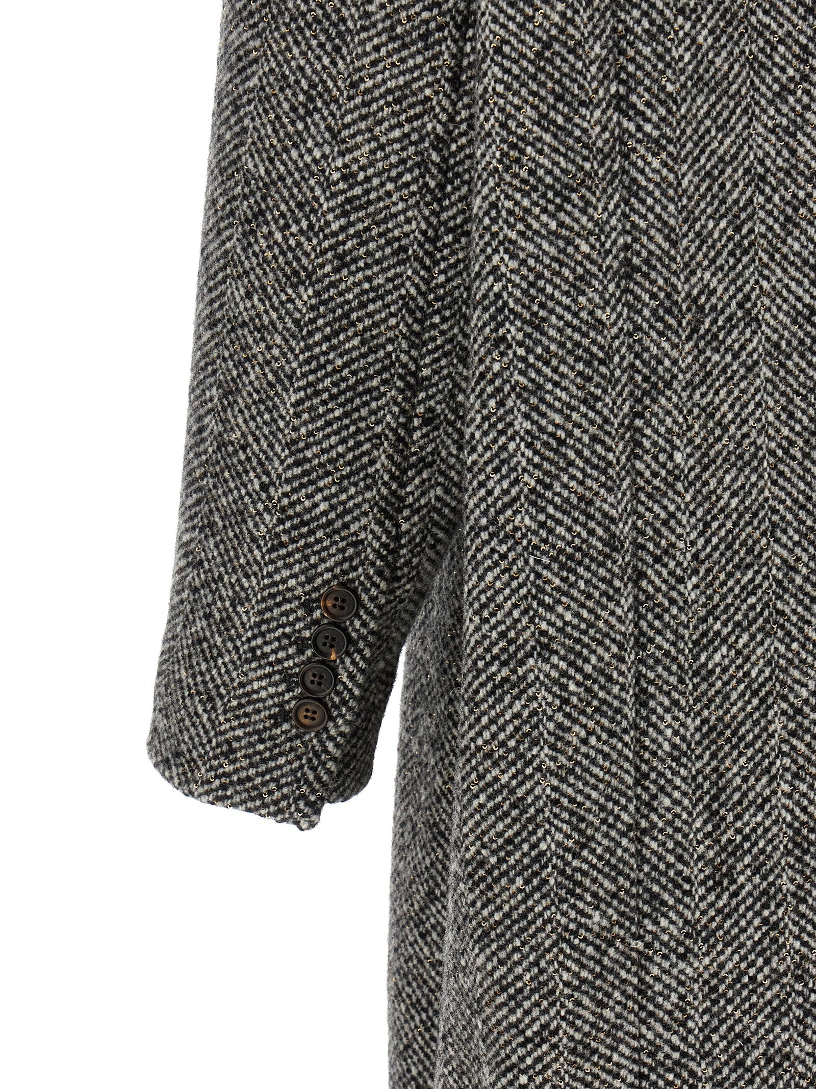 Overcoat by Brunello Cucinelli for women in virgin alpaca wool & sequins gray, horn & chevron features a cosy chic silhouette, artfully detailed with a sophisticated and premium pockets for a cosy chic finish.