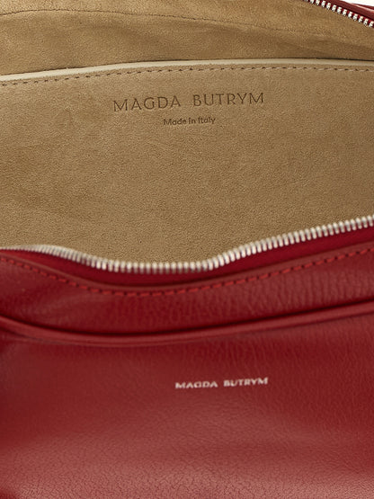 Tote Handbag by Magda Butrym for women in suede calfskin leather gold, multicolor, red & silver features a signature silhouette, showcasing a secure zipper and signature with versatile detachable-strap & handle for a sophisticated look.