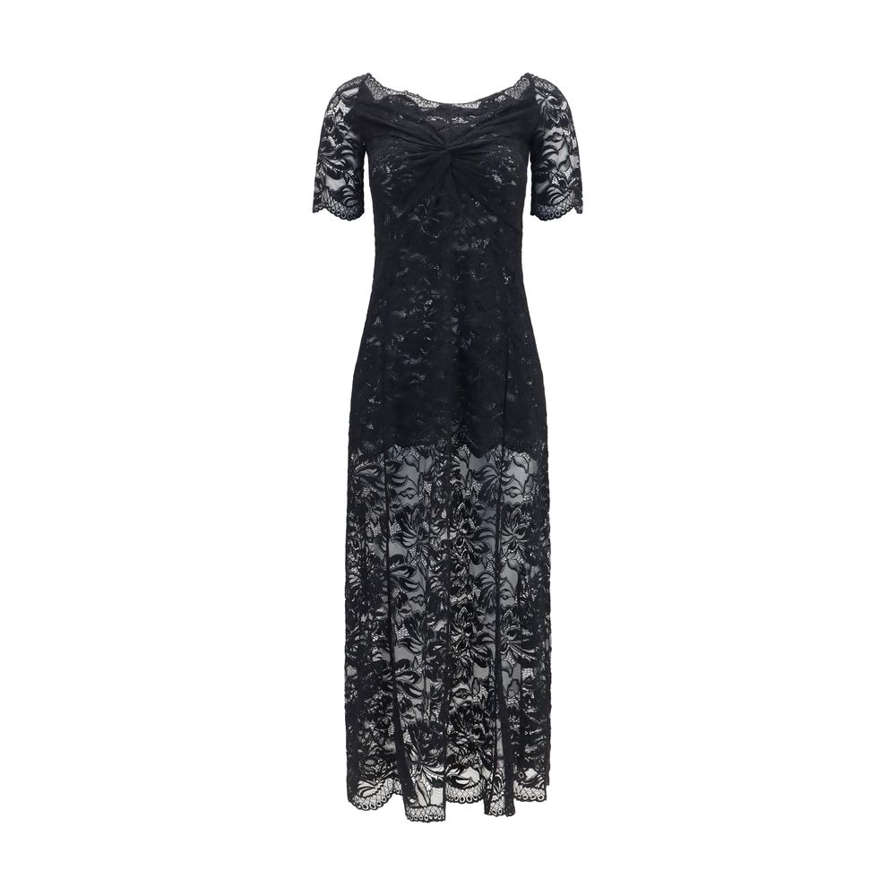 Dress by Rabanne for women in stretch polyamide black & floral features an cute silhouette, detailed with a long-sleeve and bardot neckline that elegantly flows into a cute long.