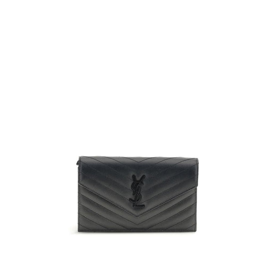 Cardholder Wallet by Saint Laurent for women in bos taurus calf leather black, patterned & chevron presents a refined silhouette, artfully capturing the essence of the Cassandre Bos Taurus Calf Leather Cardholder Wallet design with sophisticated card-organization compact-design for a refined look.