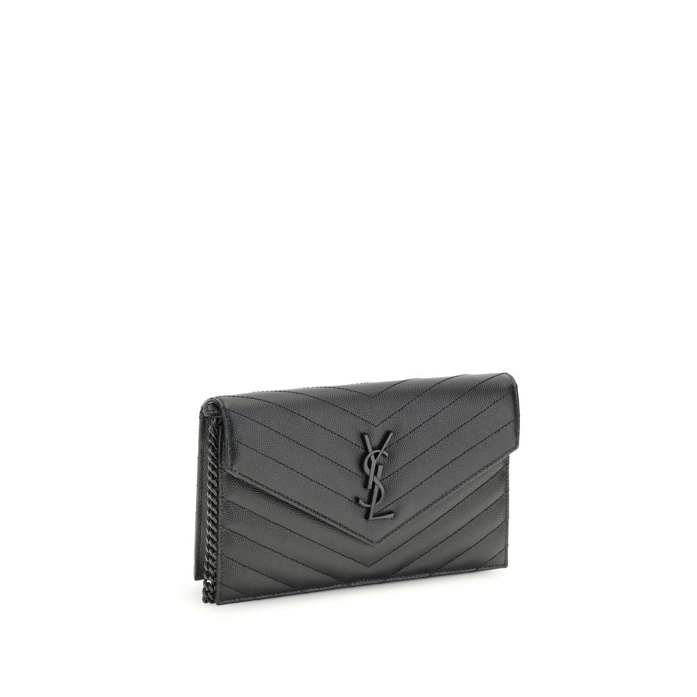 Cardholder Wallet by Saint Laurent for women in bos taurus calf leather black, patterned & chevron showcases a distinguished silhouette, artfully capturing the essence of the distinguished Cassandre Bos Taurus Calf Leather Cardholder Wallet design with functional card-organization compact-design.
