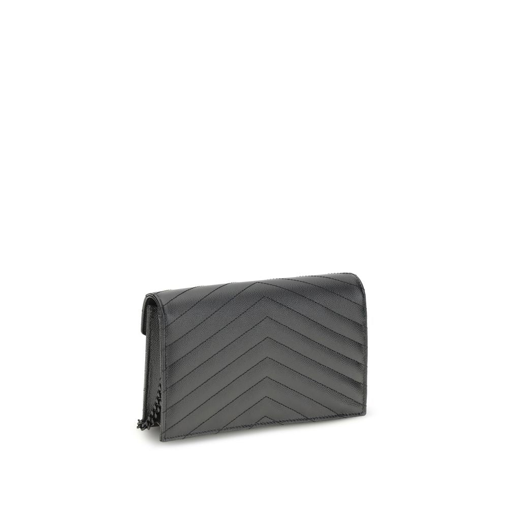 Cardholder Wallet by Saint Laurent for women in bos taurus calf leather black, patterned & chevron features a sleek silhouette, showcasing the sleek Cassandre Bos Taurus Calf Leather Cardholder Wallet design with sophisticated card-organization compact-design for a premium look.