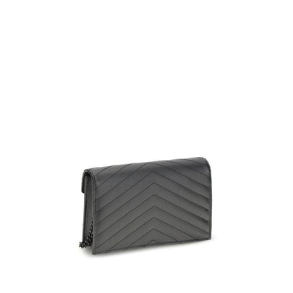 Cardholder Wallet by Saint Laurent for women in bos taurus calf leather black, patterned & chevron features a sleek silhouette, showcasing the sleek Cassandre Bos Taurus Calf Leather Cardholder Wallet design with sophisticated card-organization compact-design for a premium look.