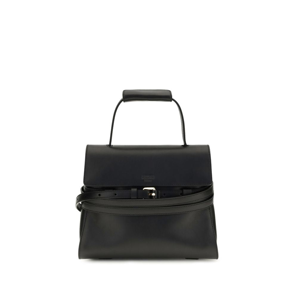 Shoulder Flap Bag by Moschino for women in bos taurus calf leather black & gold presents a versatile silhouette, showcasing a secure flap & buckle and versatile with versatile shoulder-strap & handle for a sophisticated look.
