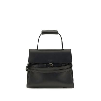 Shoulder Flap Bag by Moschino for women in bos taurus calf leather black & gold presents a versatile silhouette, showcasing a secure flap & buckle and versatile with versatile shoulder-strap & handle for a sophisticated look.