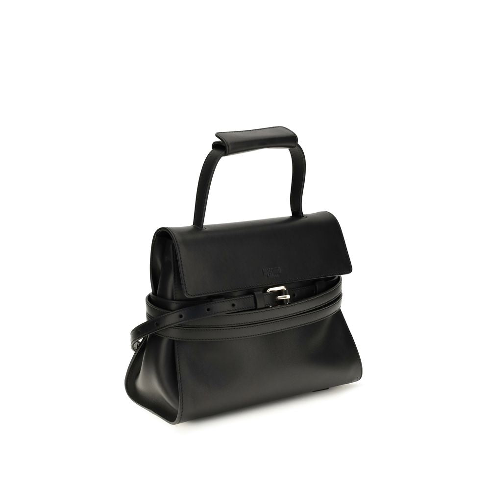 Shoulder Flap Bag by Moschino for women in bos taurus calf leather black & gold features a effortless chic silhouette with a secure flap & buckle, ample , and versatile shoulder-strap & handle for a effortless chic finish.