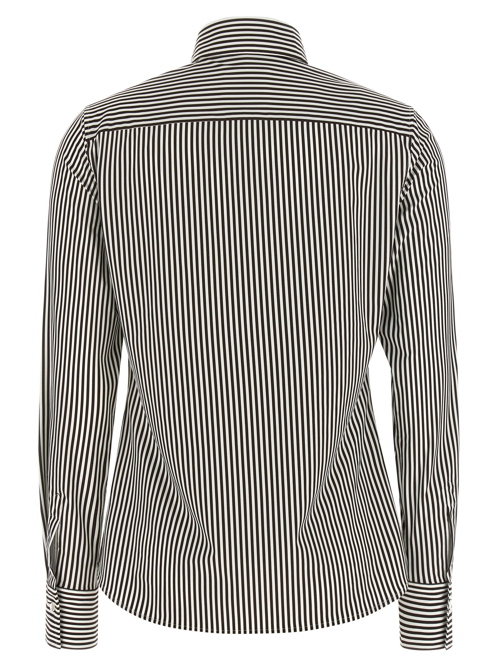 Blouse by XACUS for women in polyamide bicolour, patterned & striped showcases a sharp silhouette, elegantly detailed with a sharp and sharp .