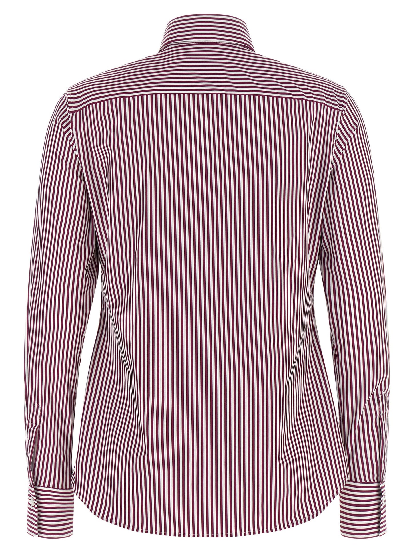 Blouse by XACUS for women in polyamide bordeaux, burgundy, white, patterned & striped showcases a sleek silhouette, elegantly detailed with a sleek and for a sleek finish.