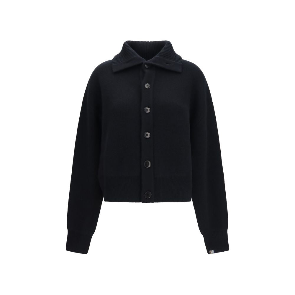 Cardigan by Extreme Cashmere for women in cashmere & capra leather black features a nuanced silhouette with a refined and nuanced detailing for a sophisticated look.