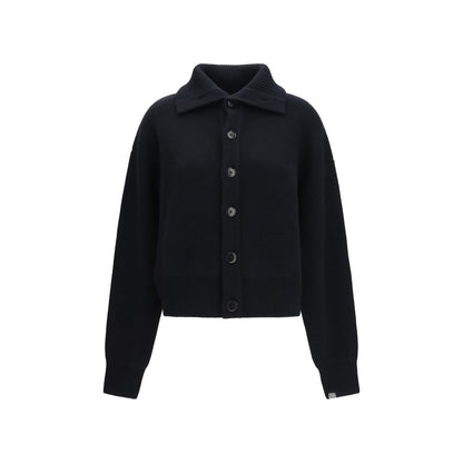 Cardigan by Extreme Cashmere for women in cashmere & capra leather black features a nuanced silhouette with a refined and nuanced detailing for a sophisticated look.