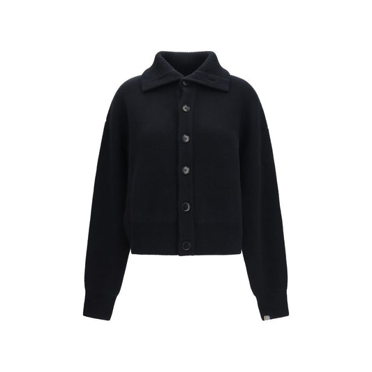 Cardigan by Extreme Cashmere for women in cashmere & capra leather black features a nuanced silhouette with a refined and nuanced detailing for a sophisticated look.