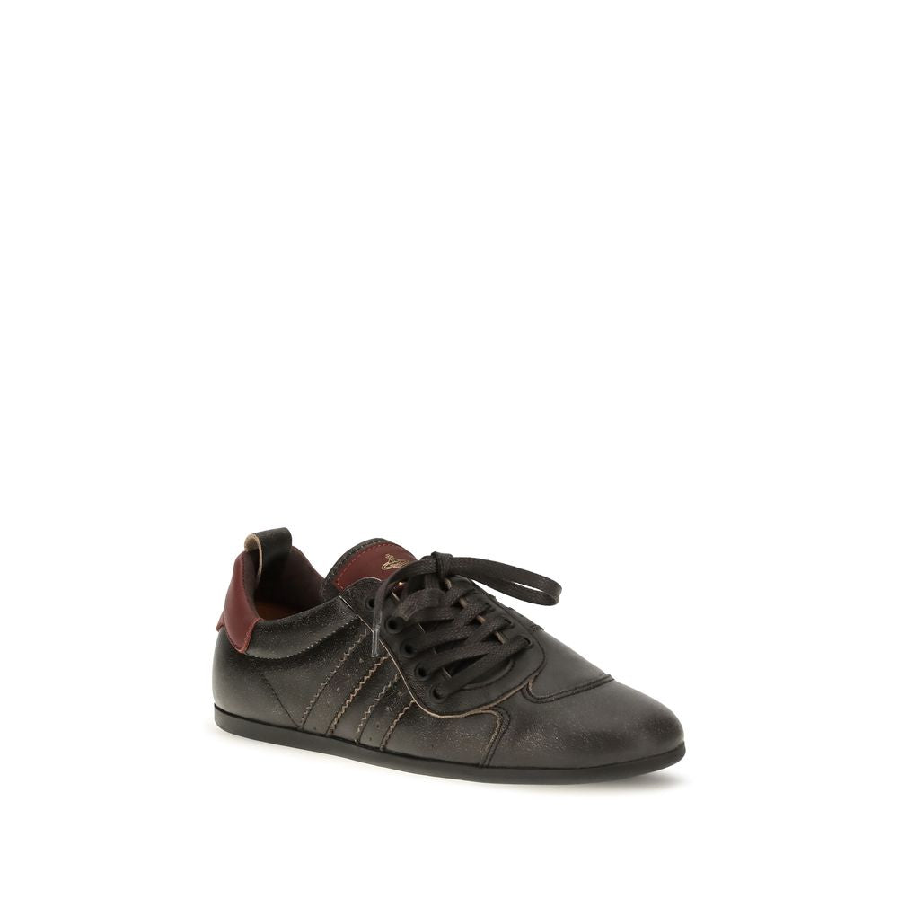 Sneakers by Vivienne Westwood for women in distressed bos taurus calf leather black & print features a chic design, perfectly showcasing the chic fashion style of this Orb Women's Fashion Distressed Bos Taurus Calf Leather Sneakers.