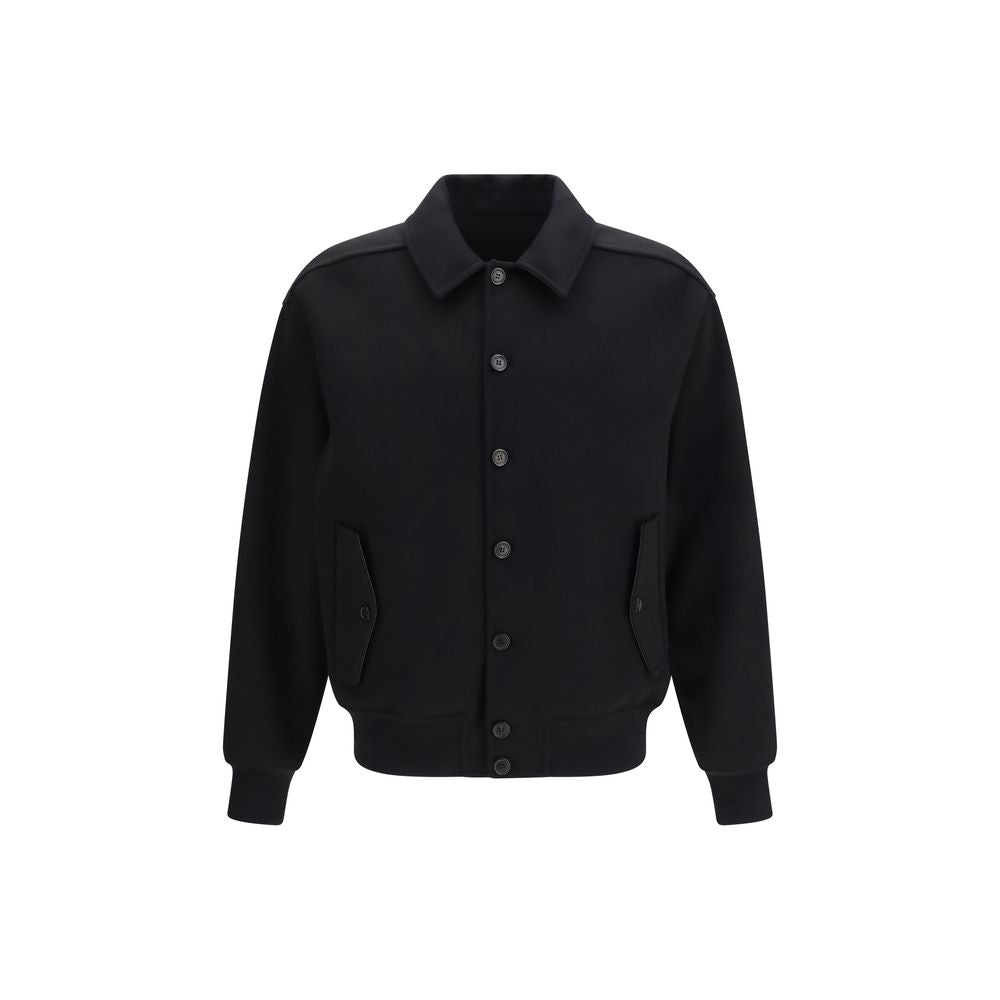 Ferragamo Men's Biker Fleeced Cashmere Wool & Grained Leather Jacket - Black