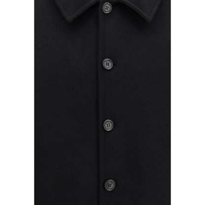Ferragamo Men's Biker Fleeced Cashmere Wool & Grained Leather Jacket - Black