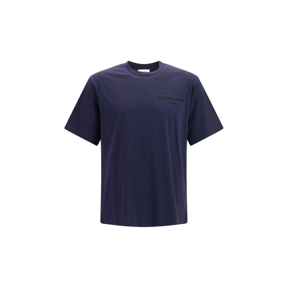 T-Shirt by Ferragamo for men in organic cotton blue showcases a chic silhouette, artfully detailed with a chic crew neckline and short-sleeve for a chic finish.