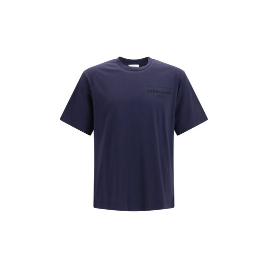 T-Shirt by Ferragamo for men in organic cotton blue showcases a chic silhouette, artfully detailed with a chic crew neckline and short-sleeve for a chic finish.
