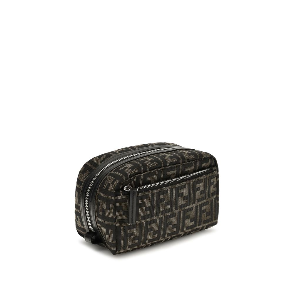 Makeup Bag by Fendi for men in polyester leather & cotton brown, palladium, jacquard & signature features a edgy design from the Polyester Leather & Cotton Makeup Bag collection, presenting a secure , organized built-in-compartments, and versatile wristlet.