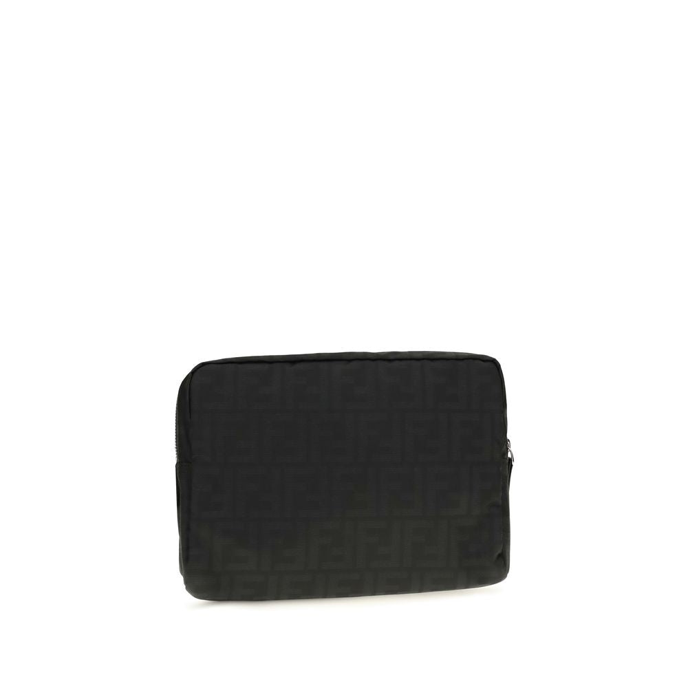 Medium Makeup Bag by Fendi for men in polyester & palladium black & palladium showcases a dramatic silhouette from the Polyester & Palladium Medium Makeup Bag collection, detailed with a secure zipper, , and versatile .