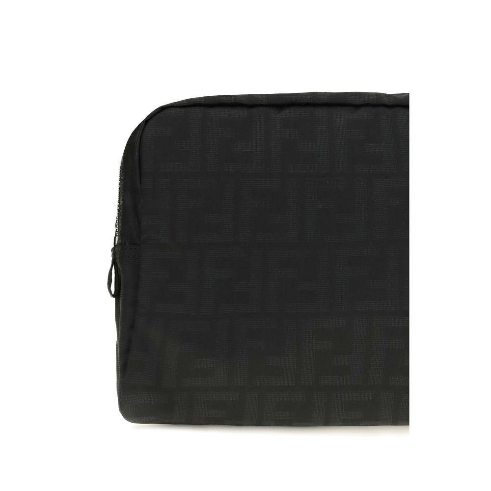 Medium Makeup Bag by Fendi for men in polyester & palladium black & palladium showcases a unassuming Polyester & Palladium Medium Makeup Bag design featuring a secure zipper, organized , and versatile .