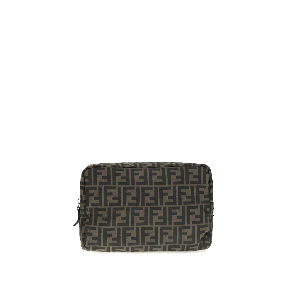 Medium Makeup Bag by Fendi for men in polyester & palladium brown & palladium features a on trend silhouette, showcasing the on trend design of the Polyester & Palladium Medium Makeup Bag with a secure zipper, ample , and versatile .