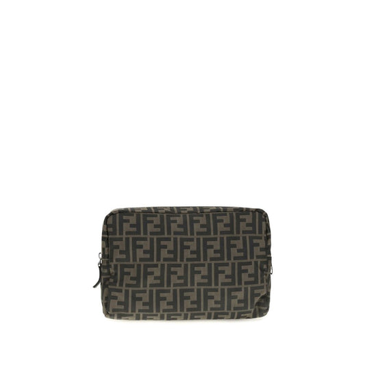 Medium Makeup Bag by Fendi for men in polyester & palladium brown & palladium features a on trend silhouette, showcasing the on trend design of the Polyester & Palladium Medium Makeup Bag with a secure zipper, ample , and versatile .