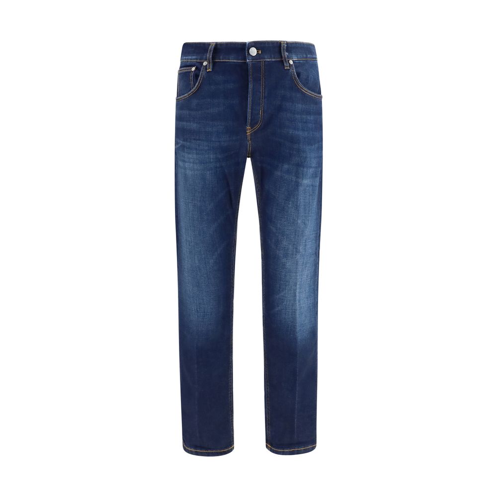 Jeans by PT Torino for men in denim cotton blue features a refined silhouette with a refined straight-leg, relaxed-fit & regular-fit, defined by a and a refined long for a refined finish.