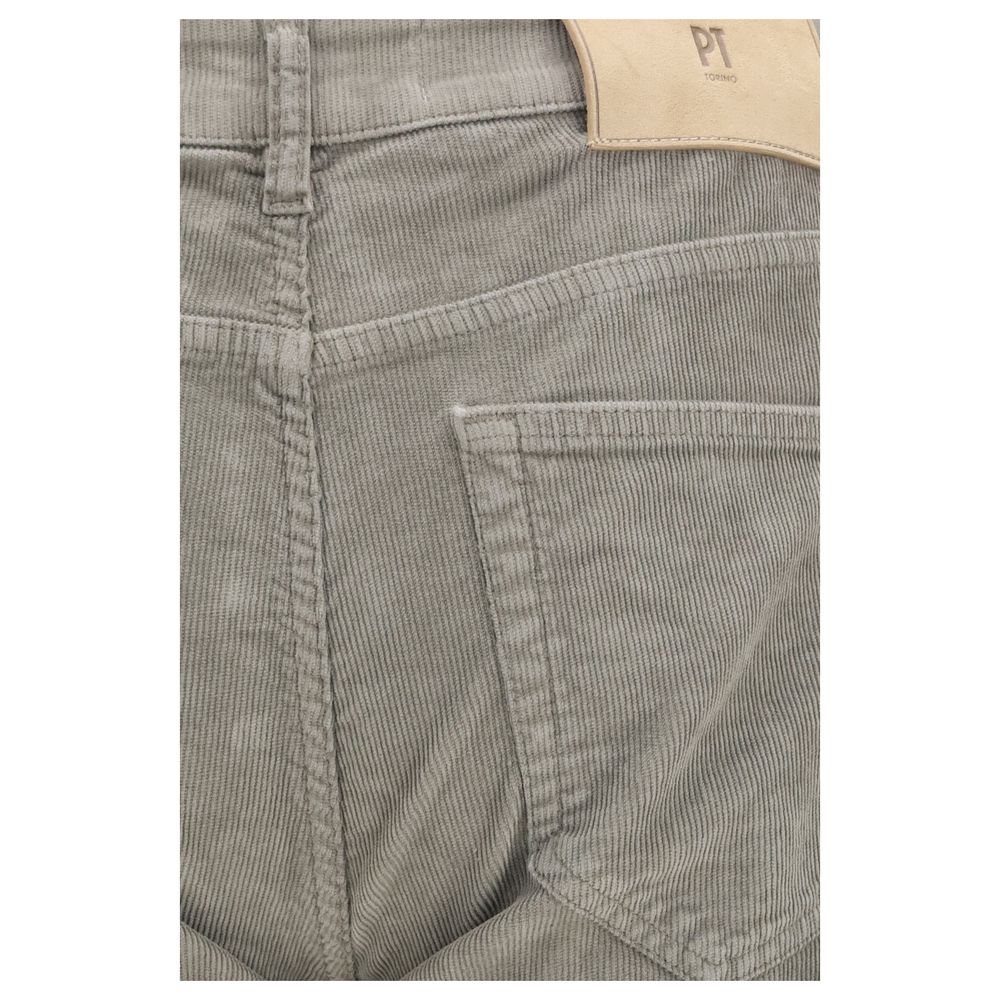 Casual Pants by PT Torino for men in cotton corduroy gray & signature features an sartorial straight & regular-fit and long with a cut for a sartorial finish.