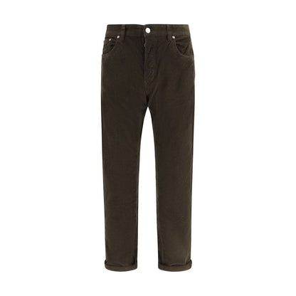 Casual Pants by PT Torino for men in cotton corduroy brown & signature presents a tailored silhouette, showcasing a tailored straight & regular-fit and long cut with a refined for a truly tailored aesthetic.