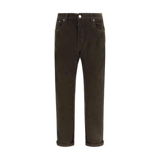 Casual Pants by PT Torino for men in cotton corduroy brown & signature presents a tailored silhouette, showcasing a tailored straight & regular-fit and long cut with a refined for a truly tailored aesthetic.