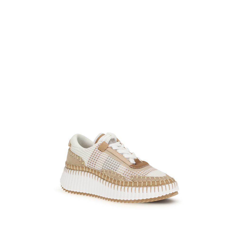 Athletic Sneakers by Chloé for women in nylon polyester & cotton beige & monogram presents a sleek silhouette, perfectly capturing the athletic style essence of Women's Athletic Nylon Polyester & Cotton Sneakers with its sleek design and premium finish.