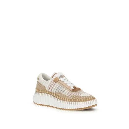 Athletic Sneakers by Chloé for women in nylon polyester & cotton beige & monogram presents a sleek silhouette, perfectly capturing the athletic style essence of Women's Athletic Nylon Polyester & Cotton Sneakers with its sleek design and premium finish.