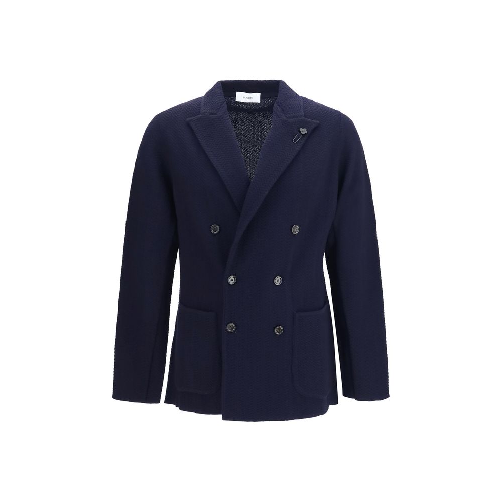 This Blazer by Lardini for men in wool blue presents a tailored silhouette, meticulously tailored with a tailored and distinctive for a tailored finish.