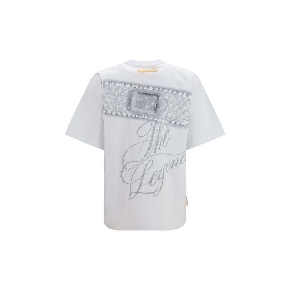 T-Shirt by PDF Channel for men in cotton gold, white, signature & print features an on trend silhouette, perfectly showcasing a on trend and for an elevated aesthetic.