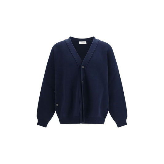 Cardigan by Laneus for men in wool blue presents a textural silhouette, artfully finished with a textural and long-sleeve for a sophisticated, textural look.