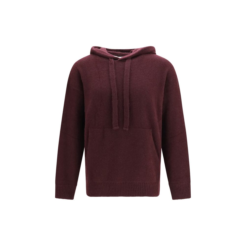 Sweatshirt Hoodie by Laneus for men in polyester silk cashmere & capra leather bordeaux & natural showcases a city-ready silhouette, artfully detailed with a signature hooded neckline and long-sleeve for a city-ready finish.