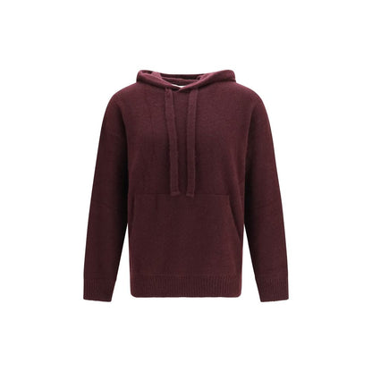 Sweatshirt Hoodie by Laneus for men in polyester silk cashmere & capra leather bordeaux & natural showcases a city-ready silhouette, artfully detailed with a signature hooded neckline and long-sleeve for a city-ready finish.