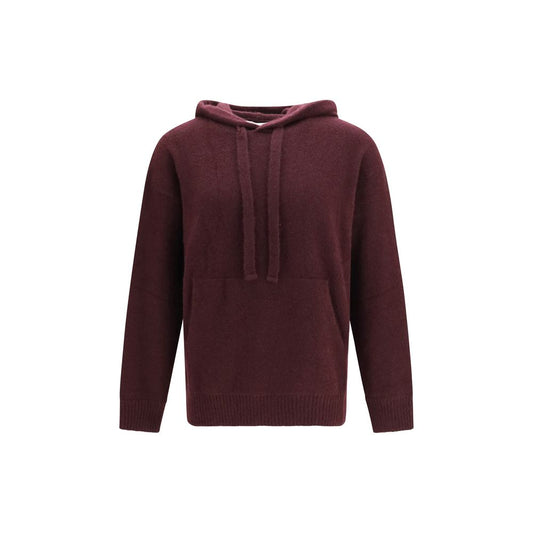 Sweatshirt Hoodie by Laneus for men in polyester silk cashmere & capra leather bordeaux & natural showcases a city-ready silhouette, artfully detailed with a signature hooded neckline and long-sleeve for a city-ready finish.