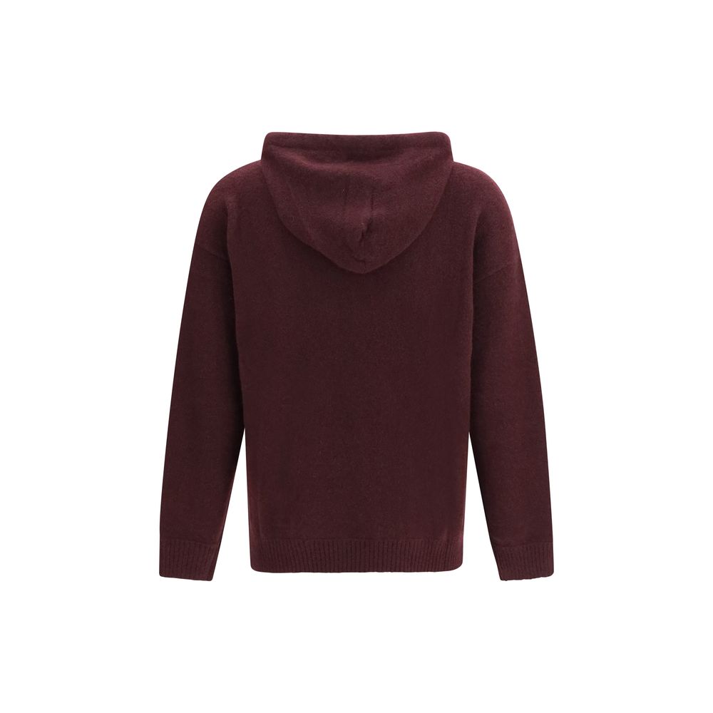 Sweatshirt Hoodie by Laneus for men in polyester silk cashmere & capra leather bordeaux & natural features a authentic silhouette, showcasing a sophisticated hooded neckline and authentic detail for a refined finish.