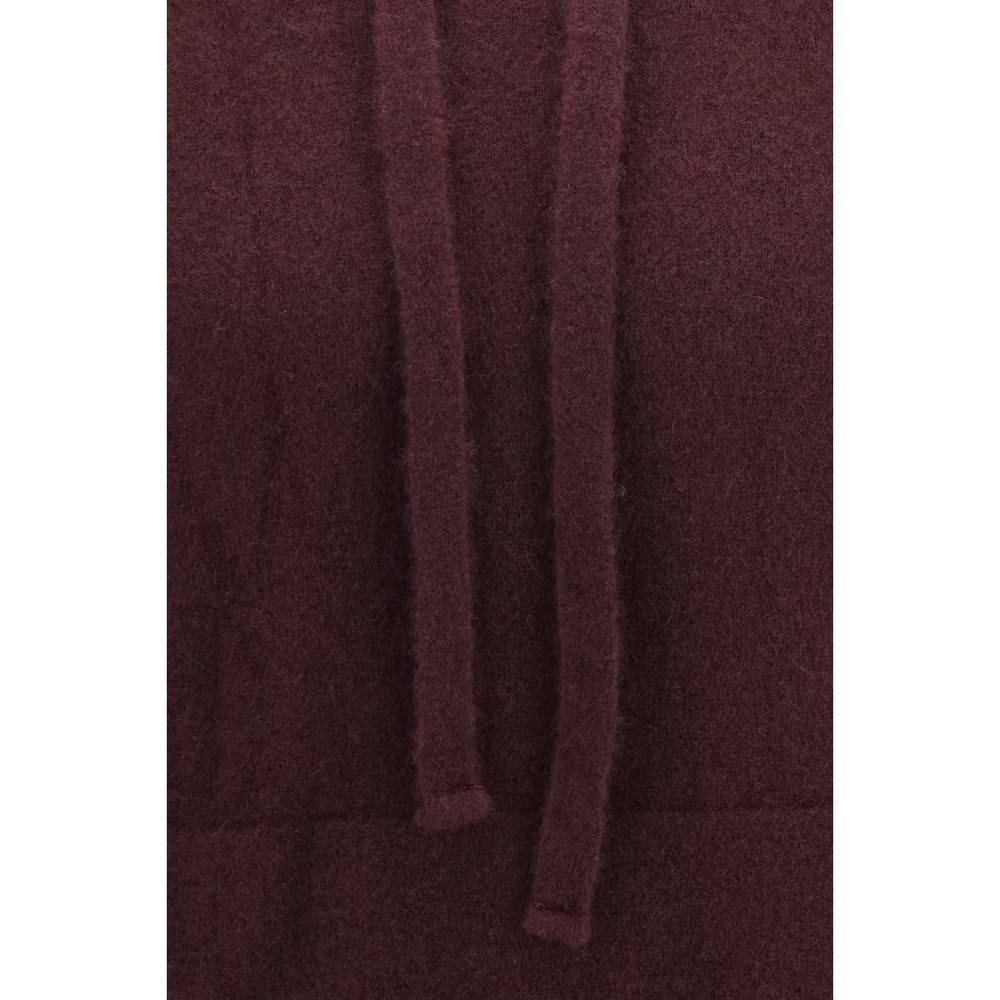 Sweatshirt Hoodie by Laneus for men in polyester silk cashmere & capra leather bordeaux & natural features a slouchy chic silhouette, detailed with a slouchy chic and a signature hooded neckline for an elevated aesthetic.