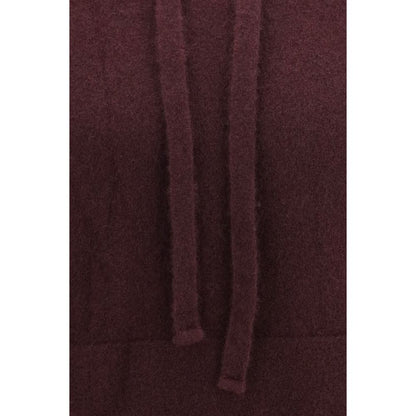Sweatshirt Hoodie by Laneus for men in polyester silk cashmere & capra leather bordeaux & natural features a slouchy chic silhouette, detailed with a slouchy chic and a signature hooded neckline for an elevated aesthetic.