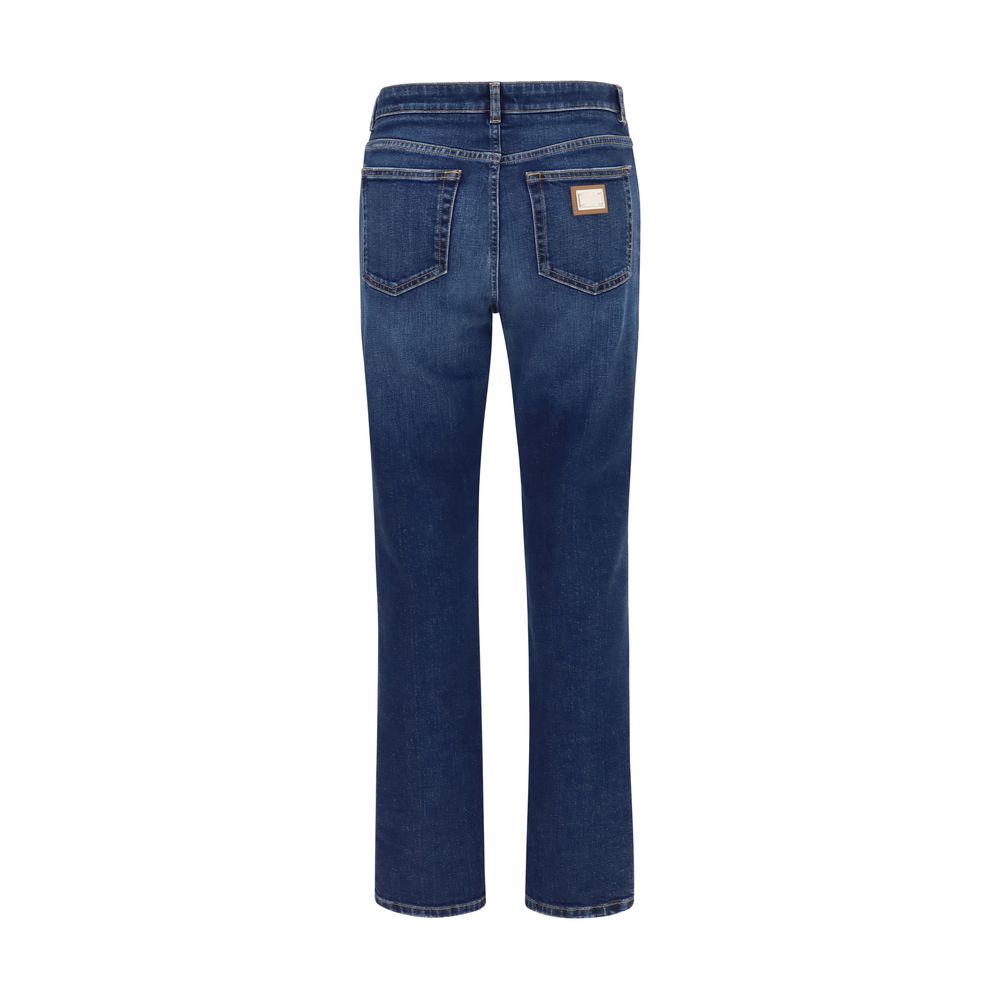 Jeans by Dolce & Gabbana for women in stretch denim cotton blue presents a tailored silhouette, showcasing a tailored straight-leg & regular-fit and long cut with a refined for a truly tailored aesthetic.