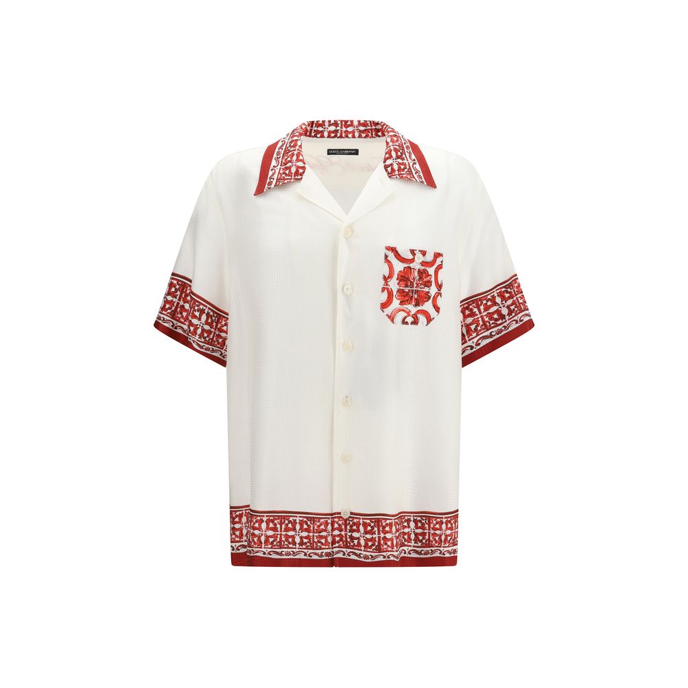 Shirt by Dolce & Gabbana for men in silk twill white, patterned, jacquard & print presents a discerning silhouette, showcasing a sophisticated and short-sleeve for a truly discerning finish.