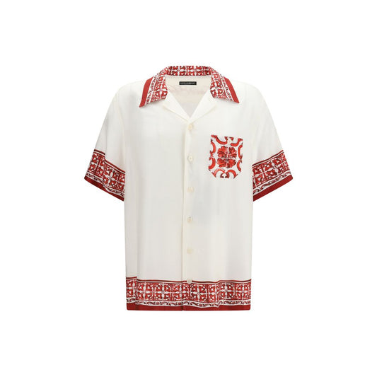 Shirt by Dolce & Gabbana for men in silk twill white, patterned, jacquard & print presents a discerning silhouette, showcasing a sophisticated and short-sleeve for a truly discerning finish.