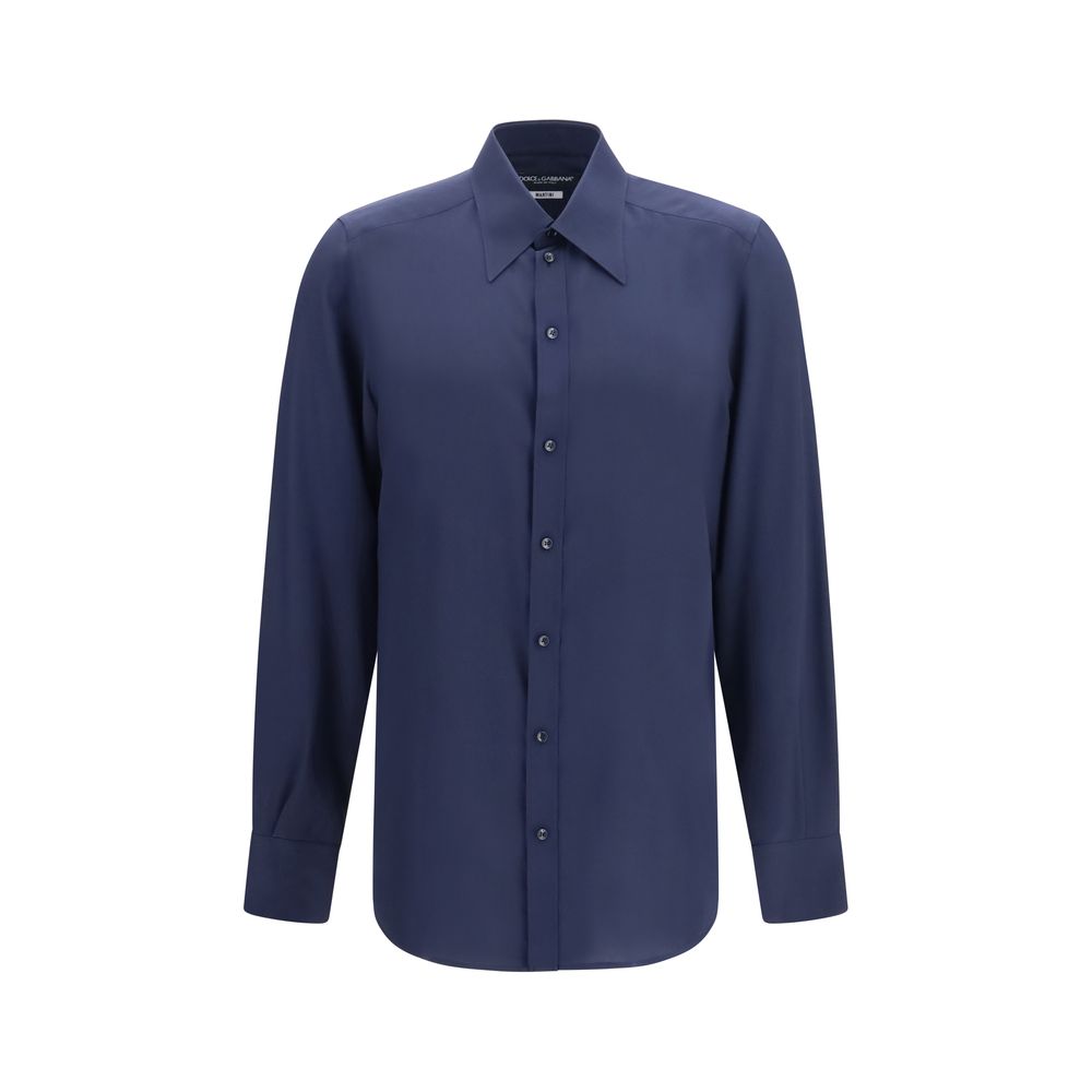 Dress Shirt by Dolce & Gabbana for men in silk blue & gold, featuring a nuanced long-sleeve and nuanced for a sophisticated finish.