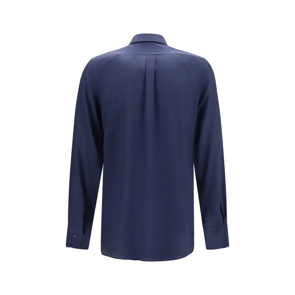 Dress Shirt by Dolce & Gabbana for men in silk blue & gold showcases a sharp silhouette, elegantly detailed with a sharp and sharp .