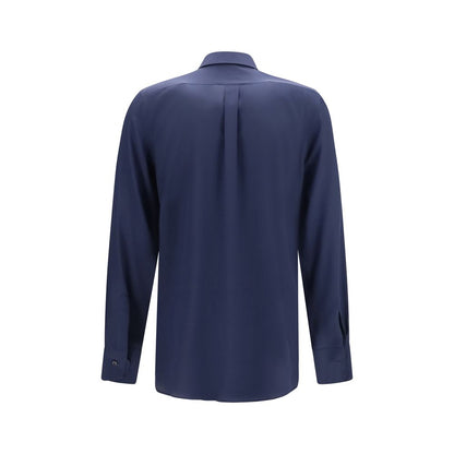 Dress Shirt by Dolce & Gabbana for men in silk blue & gold showcases a sharp silhouette, elegantly detailed with a sharp and sharp .
