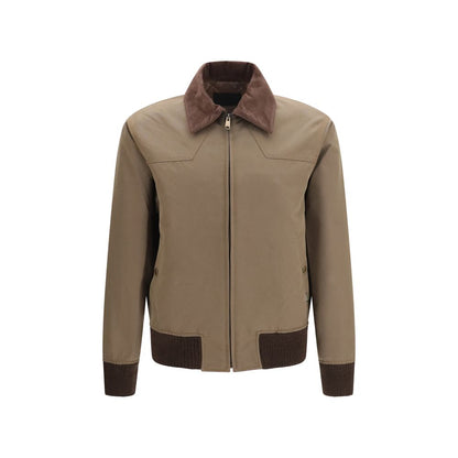 Overcoat by Prada for men in polyamide cotton corduroy brown features an satoral silhouette, showcasing a sophisticated and satoral pockets for a premium, timeless look.